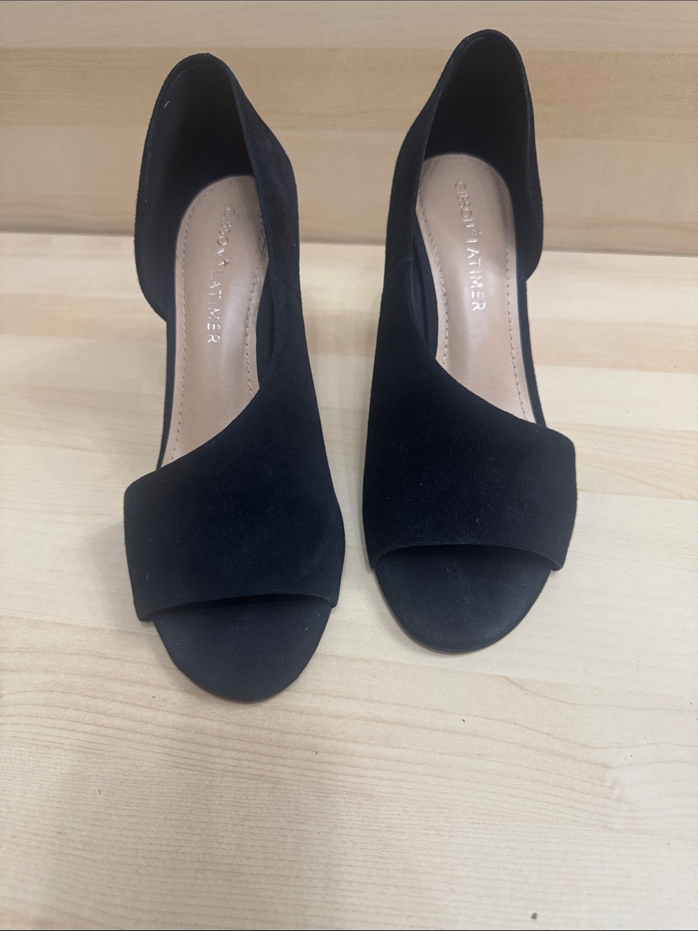 Gibson Latimer Black Open-Toe Suede Pumps